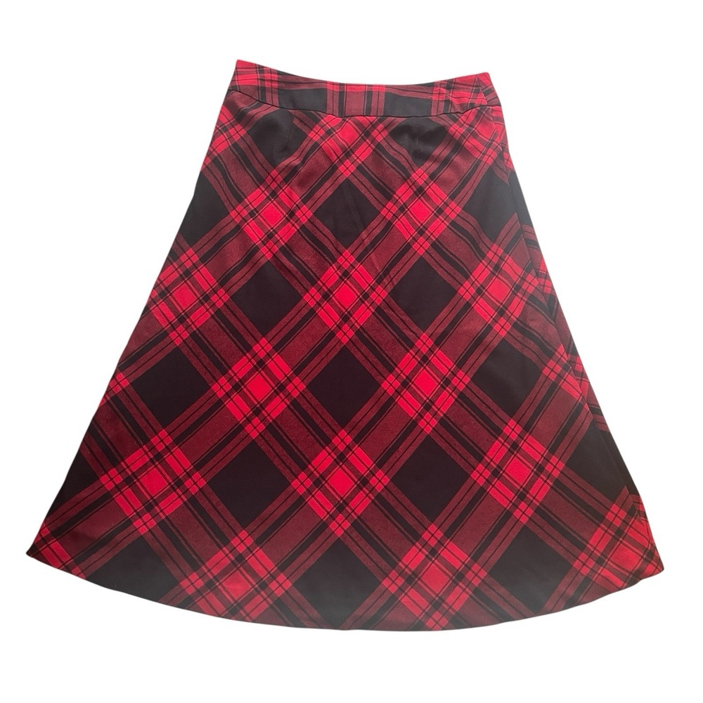 Laura Scott Women's Size 10 Red Black Plaid Midi Skirt A-Line Holiday Winter - Picture 2 of 6